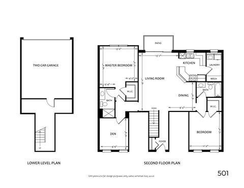 Floor plan for 2 beds, 2 baths, 1501 sqft